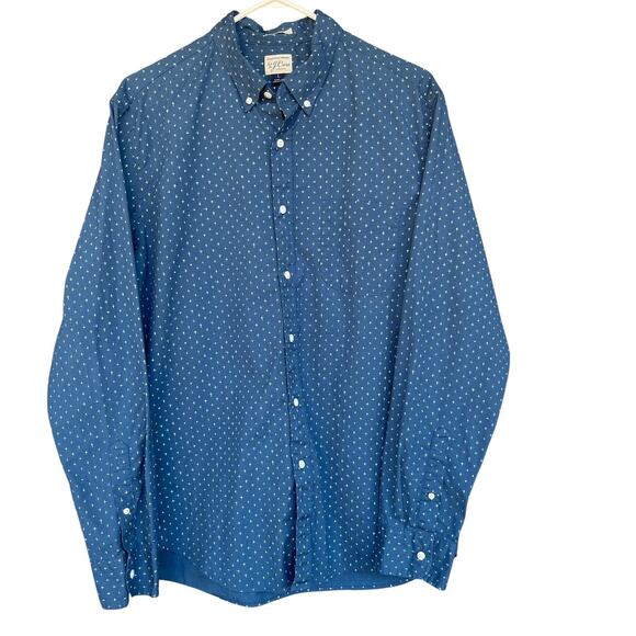 J Crew Shirt Mens Large Blue Slim Fit Secret Wash Stretch Button Up Cross Print - Picture 1 of 8
